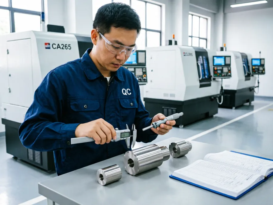 Precision dimensional inspection of CNC machined metal part